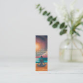 Friedliche Yoga Meditation Mondlicht Sky Ocean Bea Mini Visitenkarte (Stehend Vorderseite)