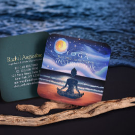 Friedliche Yoga Meditation Mondlicht Sky Ocean Bea Quadratische Visitenkarte
