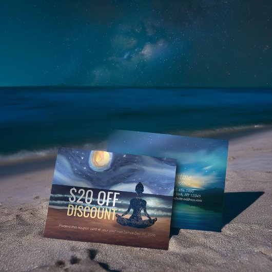 Friedliche Yoga Meditation Mondlicht Sky Ocean Bea Rabattkarte