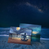 Friedliche Yoga Meditation Mondlicht Sky Ocean Bea Rabattkarte