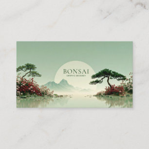 Friedliche Zen-Garten-Landschaft Rote Rose Sonnenk Visitenkarte