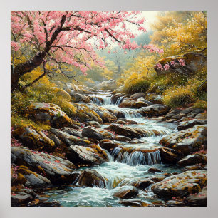 Friedlicher Bach, der durch eine malerische Landsc Poster