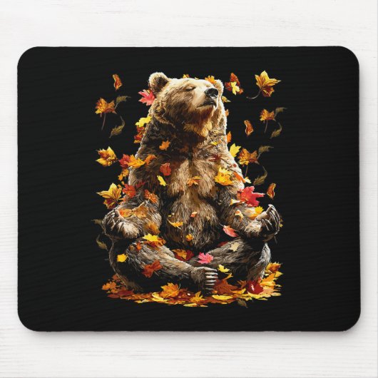 Friedlicher Bär Herbstblätter meditierendes Zen-Ti Mousepad (Vorne)