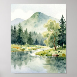 Friedlicher Bergreflexion: Eine sanfte Aquarelllan Poster