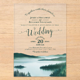 Friedlicher Bergsee Elegante Kalligrafie Hochzeit Acryleinladungen