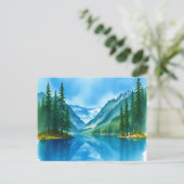 Friedlicher Bergsee mit großen Bäumen Postkarte (Stehend Vorderseite)