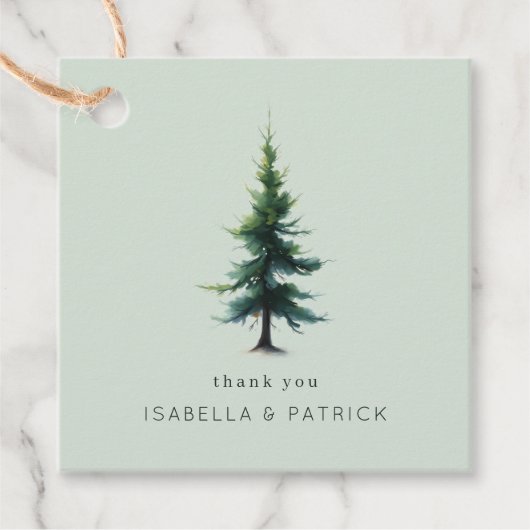 Friedlicher, blasser, grüner Aquarell-Baum Geschenkanhänger (Vorderseite)