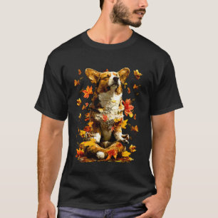 Friedlicher Corgi Hund Herbst Blätter meditierende T-Shirt