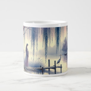 Friedlicher Fantasy-See mit Weide und Reiher Jumbo-Tasse