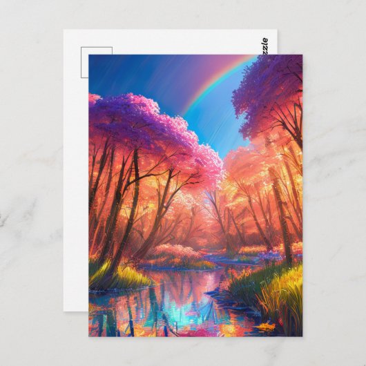 Friedlicher Fluss eines schönen Waldes Postkarte (Vorne/Hinten)