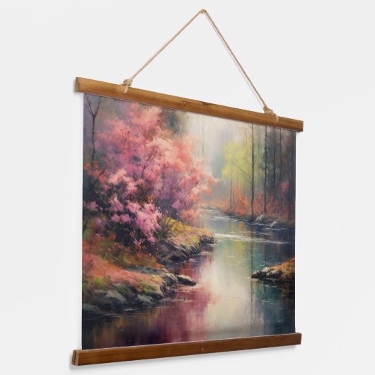 Friedlicher Fluss im Herbst Japanischer Wald Kunst Wandteppich Mit Holzrahmen (Gewinkelt)