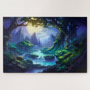 Friedlicher Fluss unter Mondlicht - Fantasy Art Puzzle