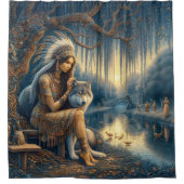 Friedlicher Flussmoment mit Wolf Duschvorhang (Vorderseite)