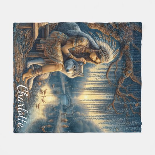 Friedlicher Flussmoment mit Wolf Fleecedecke (Vorderseite (Horizontal))