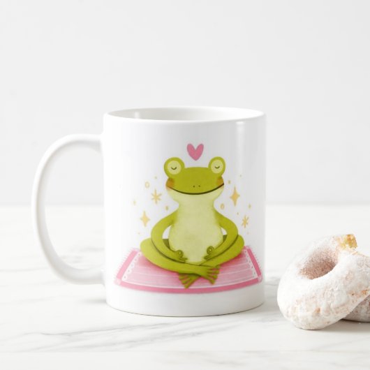 Friedlicher Frosch – Kind_Ones Whimsical Calm Bech Kaffeetasse (Mit Donut)