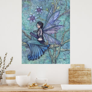Friedlicher Garten Feen Fantasy Wasserfarben Kunst Poster