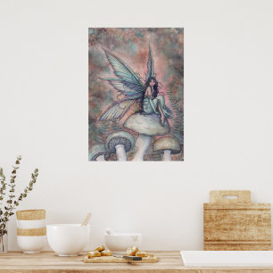 Friedlicher Garten Feen Fantasy Wasserfarben Kunst Poster