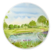 Friedlicher Golfplatz mit Reiher  Keramikknauf (Vorderseite)