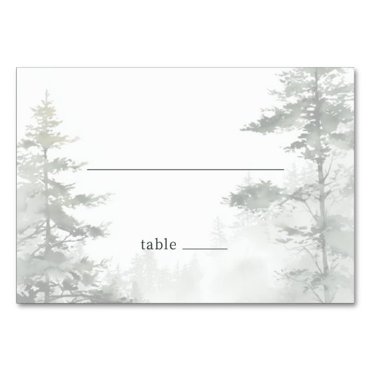 Friedlicher grauer nebliger Wald Tischnummer (Vorderseite)