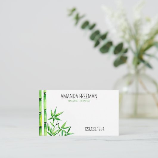 Friedlicher Grüner Bambusmassagetherapeut Visitenkarte (Stehend Vorderseite)