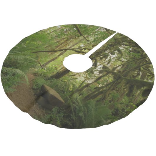 Friedlicher grüner Waldweg in Washington Polyester Weihnachtsbaumdecke (Schrägansicht)