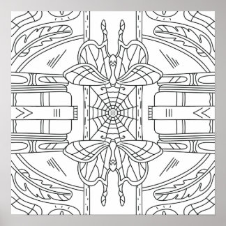 Friedlicher Herbst: Moth in Library Coloring Poster