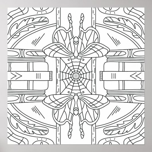 Friedlicher Herbst: Moth in Library Coloring Poster (Vorne)