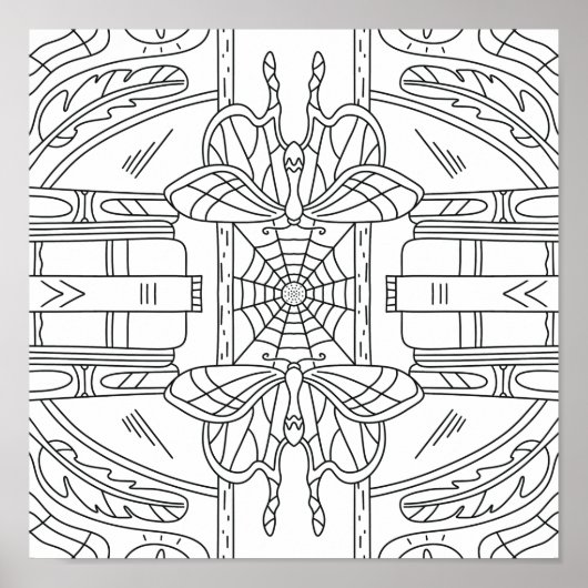 Friedlicher Herbst: Moth in Library Coloring Poster (Vorne)