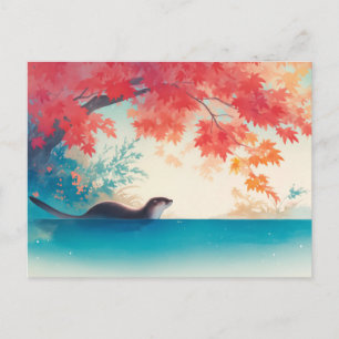 Friedlicher Herbst Otter Karmesinroter Ahorn Postkarte