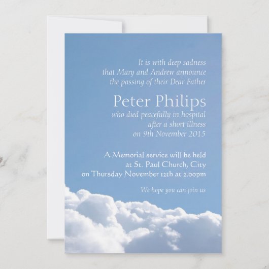 Friedlicher Himmel Moderne Feier zum Leben Einladu Einladung (Rückseite)