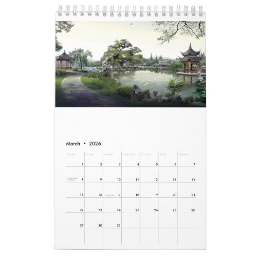 Friedlicher Japaner arbeitet jährlicher Kalender (Mär 2026)