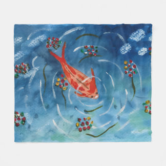 Friedlicher Koi-Fisch-Wasserfarben-Fliesblanket Fleecedecke