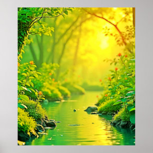 Friedlicher Kunststrom des goldenen Waldes Poster