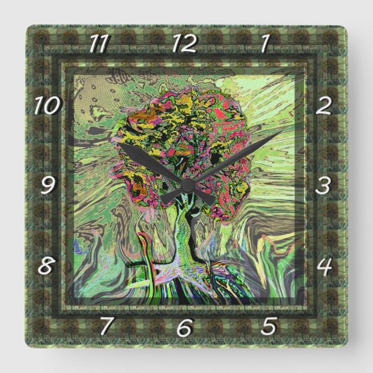 Friedlicher Lebensbaum Quadratische Wanduhr (Vorderseite)