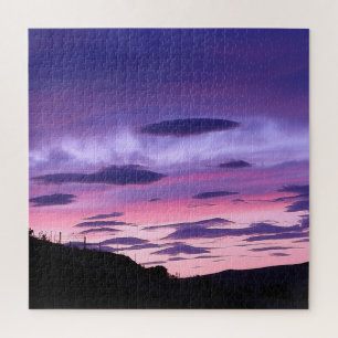 Friedlicher lila Sonnenuntergangsglanz Himmel Wolk Puzzle
