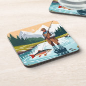 Friedlicher Morgen Angeln Wading Mountain Bach Getränkeuntersetzer (Linke Seite)