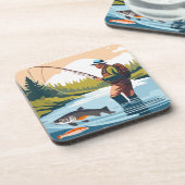 Friedlicher Morgen Angeln Wading Mountain Bach Getränkeuntersetzer (Linke Seite)