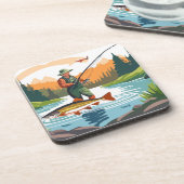 Friedlicher Morgen Angeln Wading Mountain Bach Getränkeuntersetzer (Linke Seite)