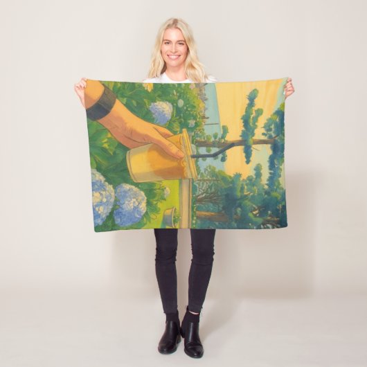 Friedlicher Morgen mit Eiskaffee in blühender Gard Fleecedecke (Beispiel)