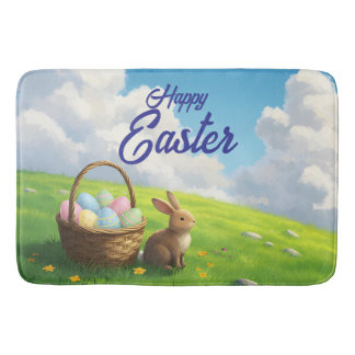Friedlicher Ostermorgen auf einer Frühlingswiese H Badematte