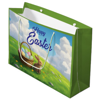 Friedlicher Ostermorgen auf einer Frühlingswiese H Große Geschenktüte