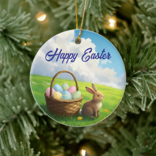 Friedlicher Ostermorgen auf einer Frühlingswiese H Keramik Ornament