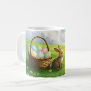 Friedlicher Ostermorgen auf einer Frühlingswiese m Kaffeetasse