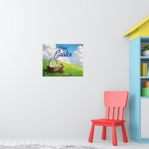 Friedlicher Ostermorgen auf einer Frühlingswiese m Poster