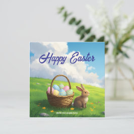 Friedlicher Ostern-Frühlingswiese Hase und Eierkor Feiertagskarte