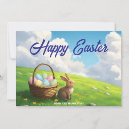 Friedlicher Ostern-Frühlingswiese-Hase und Osterne Feiertagskarte