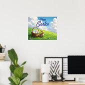 Friedlicher Ostervogelwiese Hase und Eierkorb Poster (Heimbüro)