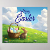 Friedlicher Ostervogelwiese Hase und Eierkorb Poster (Vorne)