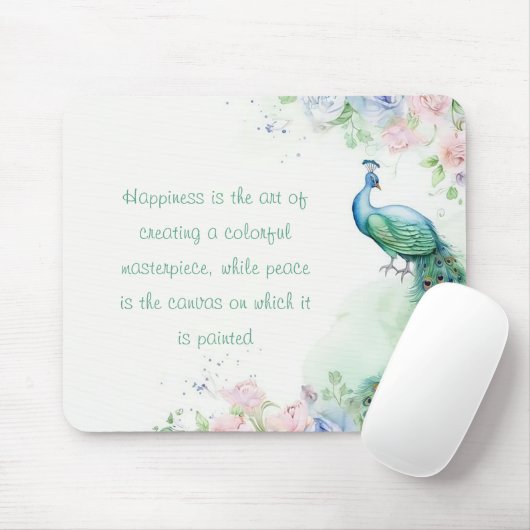 Friedlicher Pfau: Pastell Blume Wasserfarbe Mousepad (Mit Mouse)