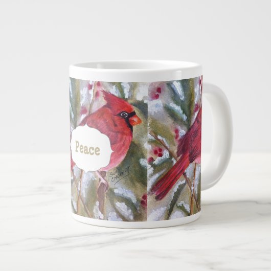 Friedlicher roter Kardinal Jumbo-Tasse (Vorderseite Rechts)